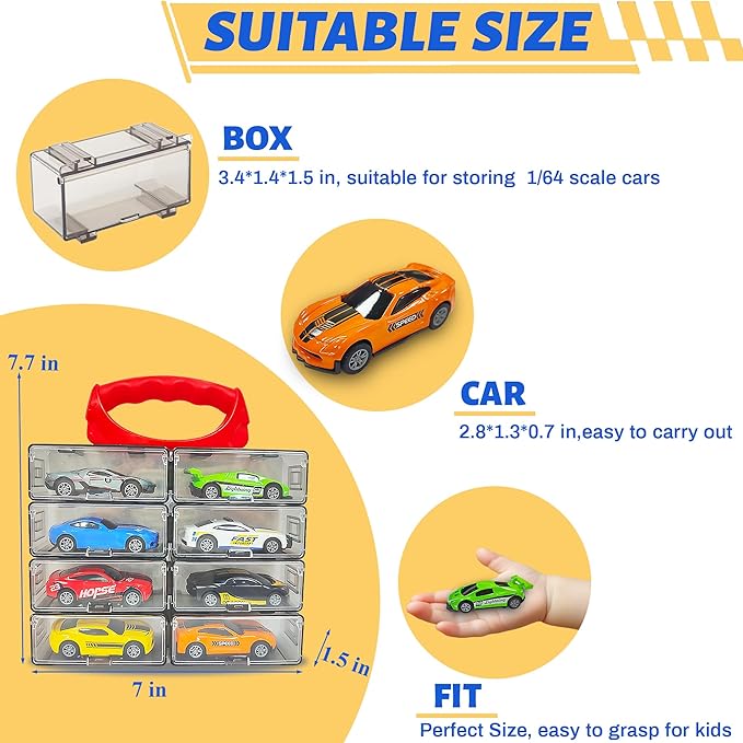 KIDAMI 8 Pack Die Cast Metal Toy Cars, 1:64 Scale Model Race Cars with Storage Case, Pull Back Vehicles Set for Kids Toddlers Adults Gift