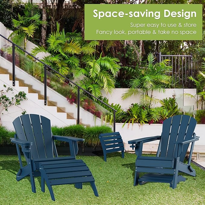 GREENVINES Adirondack-Ottoman | HDPE Plastic | Outdoor Footrest | All Weather | Foot Rest | Foot Stool | Blue | for Adirondack Chair | for Patio Backyard Pool