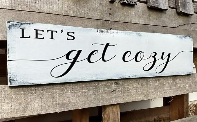 Let's Get Cozy Sign, Farmhouse Bedroom Wall Art Decor,Plaque Decorations Wood Sign for Housewarming Gift (Let's Get Cozy) 6x16 Inch