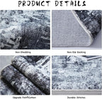 Rugcomf 9x12 Rug Washable Boho Rug Soft Large Area Rug Non-Slip Non-Shedding Faux Wool Vintage Rug for Living Room, Farmhouse, Dining Room, Indoor, Kids Playroom, Grey and Black