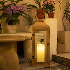 Bdor 2 Pack Lanterns Decorative - 27.5in New Zealand Pine Lanterns Decorative with Flameless Pillar Candles, Decorative Lanterns for Home Decor, Indoor Outdoor, Front Porch, Garden, Farmhouse Style