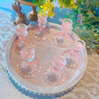 Glass Candlestick Holder,Striped Taper Candle Holders,Set of 6 Candle Stand for Table Centerpieces, Home Decor,Weddings,Festival and Parties (Pink Dimond)