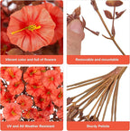 Fake Mums Artificial Fall Hanging Flowers for Outdoors Decoration, 2 PCS Fake Silk Morning Glory with Brown Eucalyptus UV Resistant Plants for Wall Home Porch Patio Balcony Yard Decor (Orange)