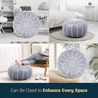 Marrakesh Gallery Genuine Leather Round Pouf Unstuffed - Moroccan Ottoman Footstool, Footrest Cover - Boho Decor - Bohemian Living Room, Bedroom, Kids Room, Gift & Wedding