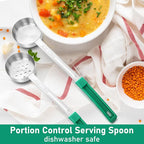 16 Pcs Portion Control Serving Spoons, Restaurant Measuring Serving Ladle Utensils, Portion Control Slotted Scoops for Weight Loss, Solid and Perforated Scoops(Green,4 oz)