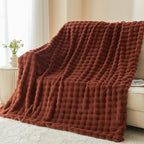 NEWCOSPLAY Faux Fur Twin Blanket Burnt Orange Bubble Blanket Thick Warm Soft for Couch Sofa Bed 550GSM (Burnt Orange, Twin(60"x80"))