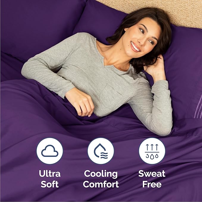 Queen Size 4 Piece Sheet Set - Comfy Breathable & Cooling Bed Sheets Set - Hotel Luxury Bedding for Women, Men, Kids, Teens, Boys & Girls - Deep Pockets, Ultra-Soft, Wrinkle Free - Oeko-Tex - Purple