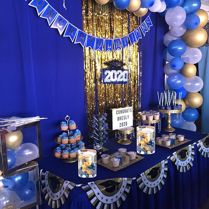 Blue Gold Vase Filler | 150PCS Pearls Bead for Centerpieces Vases | 8/14/20 mm No Hole Beads, Fake Pearls for Wedding Birthday 2025 Graduation Party Table Centerpieces Decor