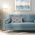 Alysheer Embroidered Lumbar Decorative Throw Pillow Cover 12"x 20", Classic Boho Geometric Embroidery Pattern Cotton Rectangular Cushion Case for Sofa Couch Living Room Bedroom(Blue Brown)