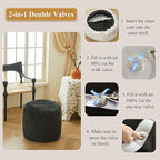 XeGe Fluffy Faux Fur Inflatable Pouf Ottoman, Cozy Shaggy Fuzzy Foot Stool, Furry Foot Rest Floor Pouf Anti-Slip, Foldable Round Ottoman Cushion for Living Room Bedroom Patio Dorm Desk, Dark Grey