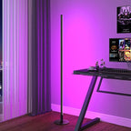 EDISHINE RGBW LED Corner Floor Lamp with Smart App & Remote Control, Dimmable Light Compatible with Alexa, Google Home, Minimalist Stick Tall Lamp for Living Room, Bedroom, (Black)