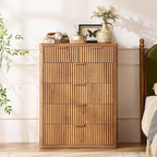 LEYAOYAO Fluted 6 Drawers Dresser for Bedroom Set of 2, 42" Tall Modern Chest of Drawers with Metal Handle, Curved Profile Design,Brown Wood Drawer Organizer for Bedroom, Living Room, Hallway