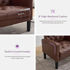 TYBOATLE Accent Chairs Set of 2 Comfy Living Room Chair Leather Tufted Mid Century Modern Accent Chair, Small Cozy Reading Arm Chair for Office, Bedroom (2, Brown)