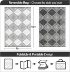 Waterproof Outdoor Rug 8x10ft, Foldable Reversible Plastic Straw Mat for Patio RV Deck Porch Backyard Balcony Camping Picnic Beach Indoor Outdoor Carpet, Black&White