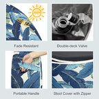 LVTXIII Indoor/Outdoor Inflatable Ottoman, D31 x H14 Inch Large Round Ottoman, All Weather Foot Rest Stool, Portable Footrest for Patio, Garden, Camping and Home - Swaying Palms Blue