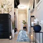 Rugcomf Runner Rug 2'6''x8' Hallway Washable Boho Soft Area Rug Abstract Pattern Non-Slip Faux Wool Vintage for Kitchen, Entryway, Laundry, Bedroom, Blue