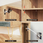 SIGNWIN Sideboard Buffet Cabinet, Kitchen Storage Cabinet with 2 Doors, Gold Gray Color Block Collage, Cupboard Console Table for Dining Room - 35" L x 18" W x 29" H