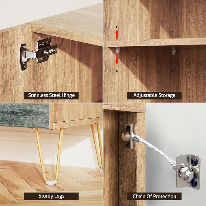 SIGNWIN Sideboard Buffet Cabinet, Kitchen Storage Cabinet with 2 Doors, Gold Gray Color Block Collage, Cupboard Console Table for Dining Room - 35" L x 18" W x 29" H