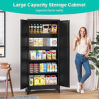 Metal Storage Cabinets with 2 Doors and 5 Shelves,Tall Storage Cabinet,Large Cupboard Closet,Pantry Storage Cabinet for Home,Office,Bathroom,Dining/Living Room (Black, 72" H)