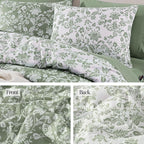 King Comforter Set -7 Pieces Floral Grey Green Comforter Set for All Seasons, Bed in a Bag King with Botanical Flowers Comforter, Sheets, Pillowcases & Shams