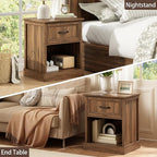 CARPETNAL 20" Farmhouse Nightstand, End Table with Large Drawers & Open Storage, Side Table, Bedside Cabinet for Bedroom, Living Room, Walnut