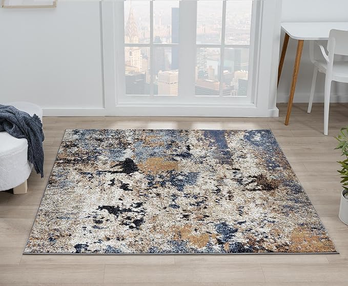 Keen Home Design Area Rugs - 5ft Round Non-Shedding, Abstract Rugs for Kitchen, Living Room, Bedroom, Dining Room, Entryway - Size: 5'3" Square, Multi