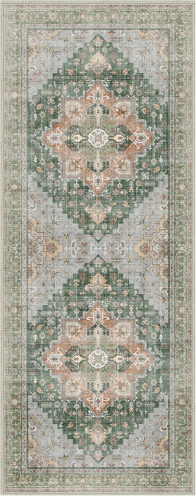 GENIMO 2x5 Runner Rugs for Hallway, Machine Washable Non Slip Vintage Rugs, Low Pile Lightweight Soft Print Rug for enrtyway, Corridor, Home Office, Kitchen, Sage Green
