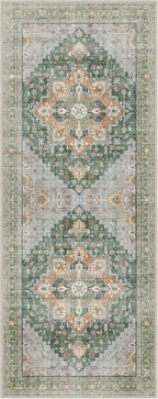GENIMO 2x5 Runner Rugs for Hallway, Machine Washable Non Slip Vintage Rugs, Low Pile Lightweight Soft Print Rug for enrtyway, Corridor, Home Office, Kitchen, Sage Green