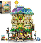 Flower Cafe House Building Set with Lights, 1876 PCS City Street Corner Shop Construction Model, Art Architecture Modular Building Block Kit Home Decor, Gift for Adults Teens Boys Girls 12+