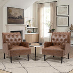 UIXE PU Leather Accent Chairs Set of 2, Modern Upholstered Armchair for Living Room, Comfy Arm Chair Single Sofa Reading Seat with Wooden Legs for Office Home Bedroom - Brown