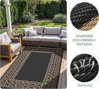 GENIMO Outdoor Rug Waterproof 6'x9' for Patio, Foldable Reversible Plastic Straw Carpet for Travel Trailers, Outside Area Mat for Rv, Deck, Picnic, Porch, Camper, Balcony, Beach, Black & Brown