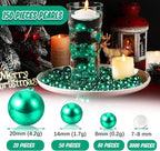 Green Vase Filler | 150PCS Pearls Bead for Centerpieces Vases | 8/14/20 mm No Hole Beads, Fake Pearls for Wedding Birthday St. Patrick's Day Theme Party Table Centerpieces Decor