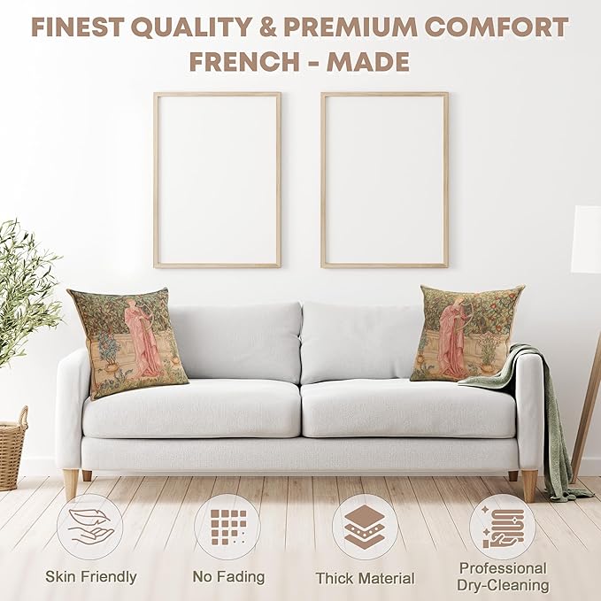 Charlotte Home Furnishings Decorative Tapestry Pillow Cover 19x19 in, Green Menestrel Couch Throw Pillow Cover, French Country Square Cushion Cases for Bed Room Home Decor, Soft Cotton Jacquard Woven