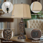 AIDENOEY 27.5“ Farmhouses Table Lamp with USB & USB-C Charging Ports, 3-Color Dimmable & Stepless Bottom Dimming, Touch Control & Switch, Vintage Bedside Lamp for Bedroom Living Room Office,(Brown)