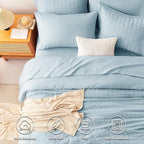 CozyLux Queen Comforter Set Light Blue Seersucker 7 Pieces Bed in a Bag Queen Comforter Set with Sheets Luxury Soft Bedding Set with Down Alternative Comforter, Sheets, Pillowcases & Shams All Seasons