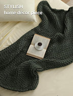 YnM Chunky Throw Blanket, Medium-Weight, Hand Knitted, Skin Friendly, Ventilated and Breathable, Machine Washable, Home Décor Piece for Couch, Sofa and Bed (Olive, 60x80 Inch)