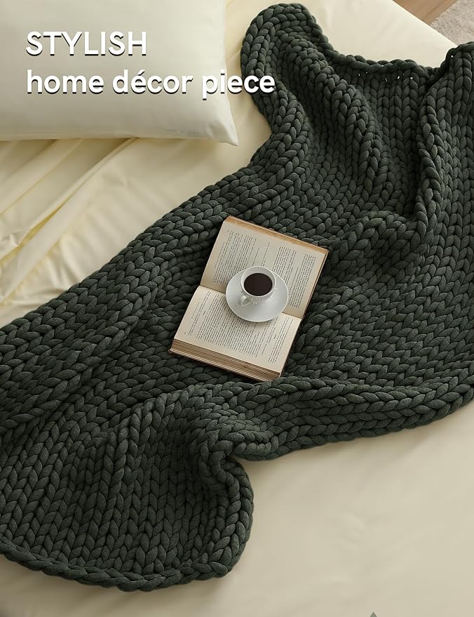 YnM Chunky Throw Blanket, Medium-Weight, Hand Knitted, Skin Friendly, Ventilated and Breathable, Machine Washable, Home Décor Piece for Couch, Sofa and Bed (Olive, 40x50 Inch)