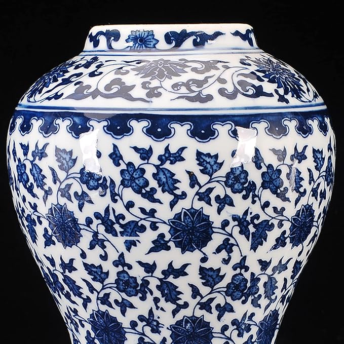 Chinese Decorative Ceramic Temple Jar Traditional Oriental Blue and White Porcelain Ginger Jar Vase with Lid,H12.20 inch
