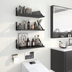 Heimlove Floating Shelves for Wall, 16 Inch Long Wood Floating Shelves Set of 3, Wall Mounted Hanging Shelf for Bathroom Bedroom Kitchen, Black