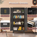 Metal Pantry Cabinet with 2 Doors and Adjustable Shelves, Kitchen Storage cabinets with Gold Handles, Versatile Storage for Laundry Room,Living Room,Bathroom,Dinning Room-Black