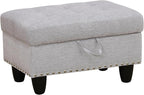 Ottoman Rectangular Storage Ottoman Bench, Flannel Footrest Stool Footstool with Lid for Living Room, Bedroom, Entryway, Gray White, 28.5"x19"x17.5"