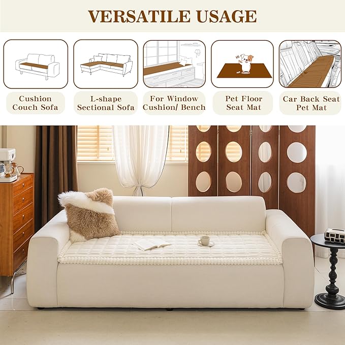 MYSKY HOME Couch Covers for 3 Cushion Sofa Pet Friendly, Couch Cover for Dogs, Sofa Covers for Pets Washable, Soft Non-Slip Sofa Slipcovers Furniture Protector Covers, Cream, 27.6" x 70.9"