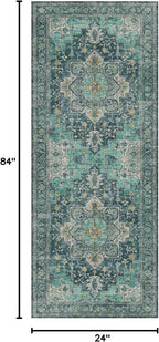 GENIMO 2x7 Runner Rugs for Hallway, Machine Washable Non Slip Vintage Rugs, Low Pile Lightweight Soft Print Rug for enrtyway, Corridor, Home Office, Kitchen, Dark Green