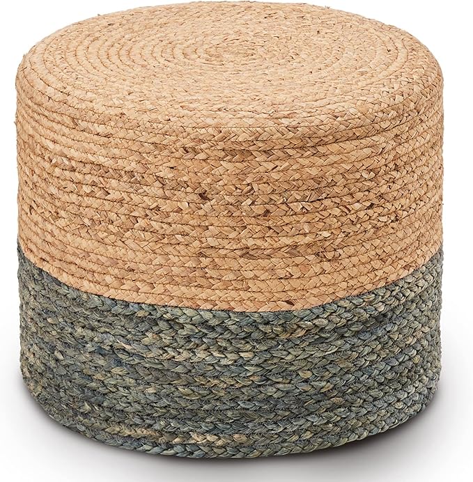 Wimarsbon Pouf Ottomans, Natural Seagrass Foot Stool, Hand Weaving Round Footrest, Poof Pouffe Accent Chair with Wood Frame for Living Room, Bedroom (68LE)