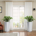 FENCY Set of 2 Tall Planters for Outdoor Plants, 24 Inch Large Tapered Pots with Drainage Trays, Weather-Resistant Plastic Plant Containers for Patio, Porch, Garden, Front Door Decor,White