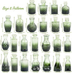 Glass Bud Vase Set of 24, Small Green Flower Vases for Centerpieces in Bulk, Mini Vintage Vase for Wedding Decor, and Home Table Décor