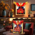 JMBricklayer Phoenix Nirvana Building Block Sets for Adults with LED Lights, Wall Art Crafts Painting Frame Building Set Magic Fire Phoenix Collection Model Bird Toy Gift Room Home Office Decor