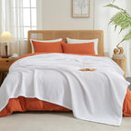 PHF Ultra Soft Waffle Weave Throw Blanket 50"x 60"- Washed Lightweight Breathable Cozy Woven Blanket for Bed - Aesthetic Decor for Couch Bedding Sofa Home Car - White