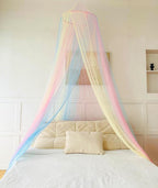 Comtelek Mosquito Net Bed Canopy for Girls,Rainbow Canopy Bed Curtains Full Queen Size from Ceiling,Dome Mosquito Netting Bed Tent Twin Girls Princess Canopy King Bed Decor