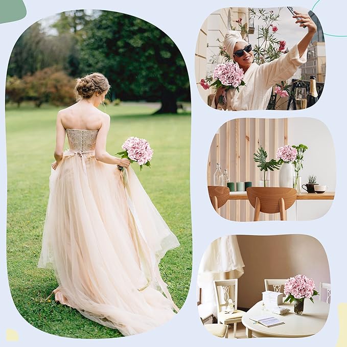 Yatim 21In Pink Artificial Hydrangea Flowers 5 Pcs Real Touch 3D Print Latex Flowers for Wedding Centerpieces Bouquets DIY Floral Decor Home Decoration with Stems